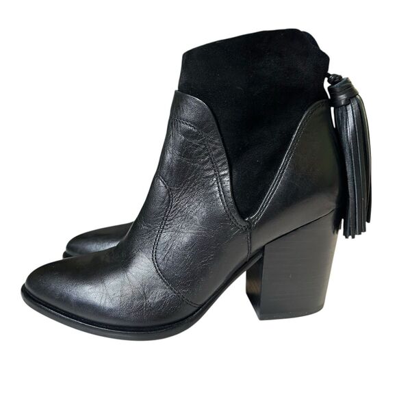 Marc Fisher Ankle Boots Janey Black Leather Suede Ankle Boots 6M Tassels - Picture 6 of 16